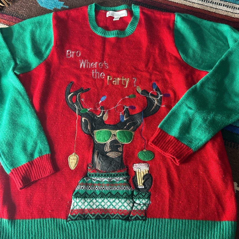 Festive Reindeer Christmas Holiday Party Ugly Sweater sz XL